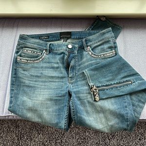 White House black market denim midrise size 12 with snake skin, leather detail